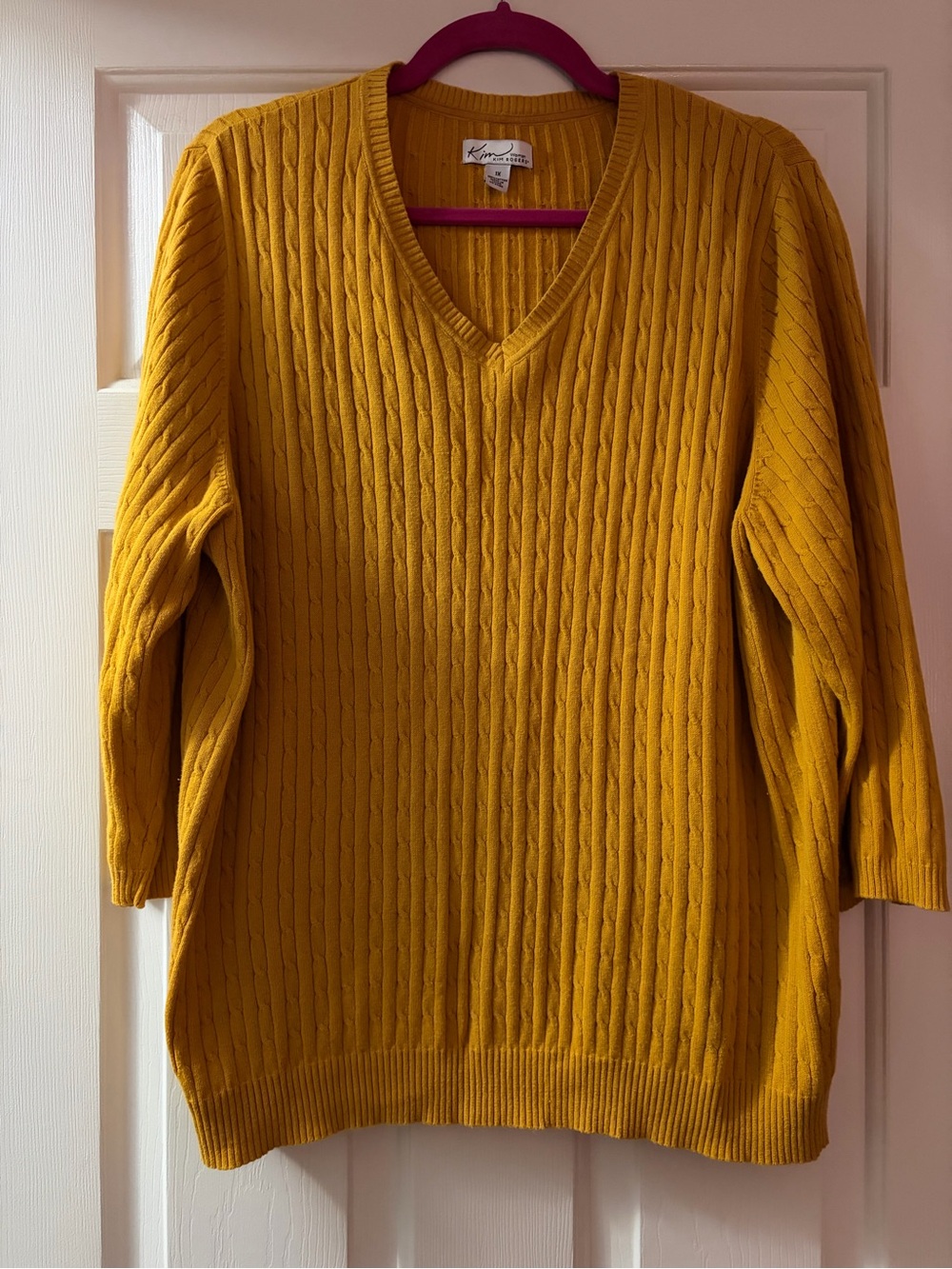 Kim Rogers V-Neck Cable Knit Sweater - Mustard